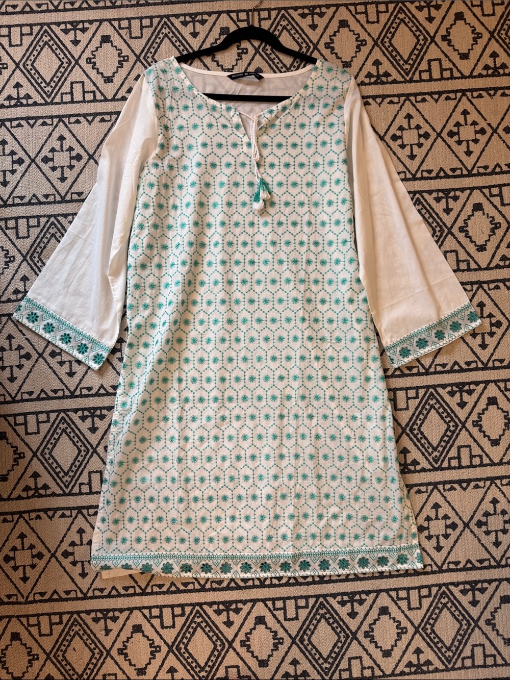 White Coverup Tunic with Teal Embroidered Pattern